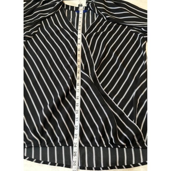 APT. 9 Brand Striped V-Neck Wrap Blouse w/Puff Sleeve Polyester Women's Size L - Picture 9 of 15